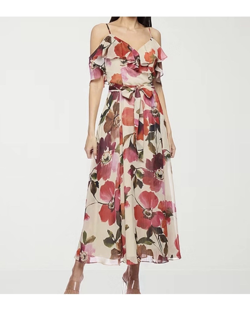 PremierAmour Floral Off-Shoulder Maxi Dress in Cream and Pink
